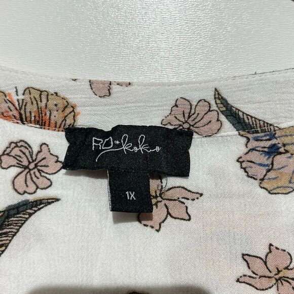 RD Koko Women's Multicolor Floral V-Neck Crochet Trim Long Sleeve Blouse Size 1X - Picture 4 of 7